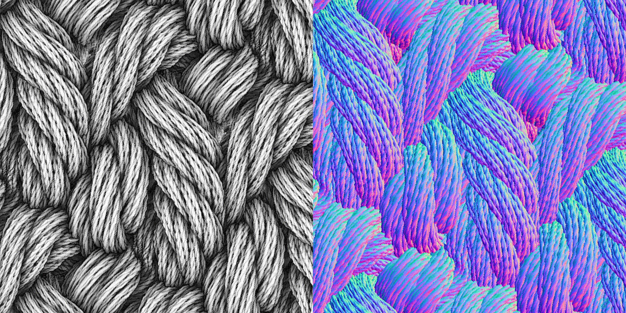 ambient occlusion map and normal map of a warp-knit fabric